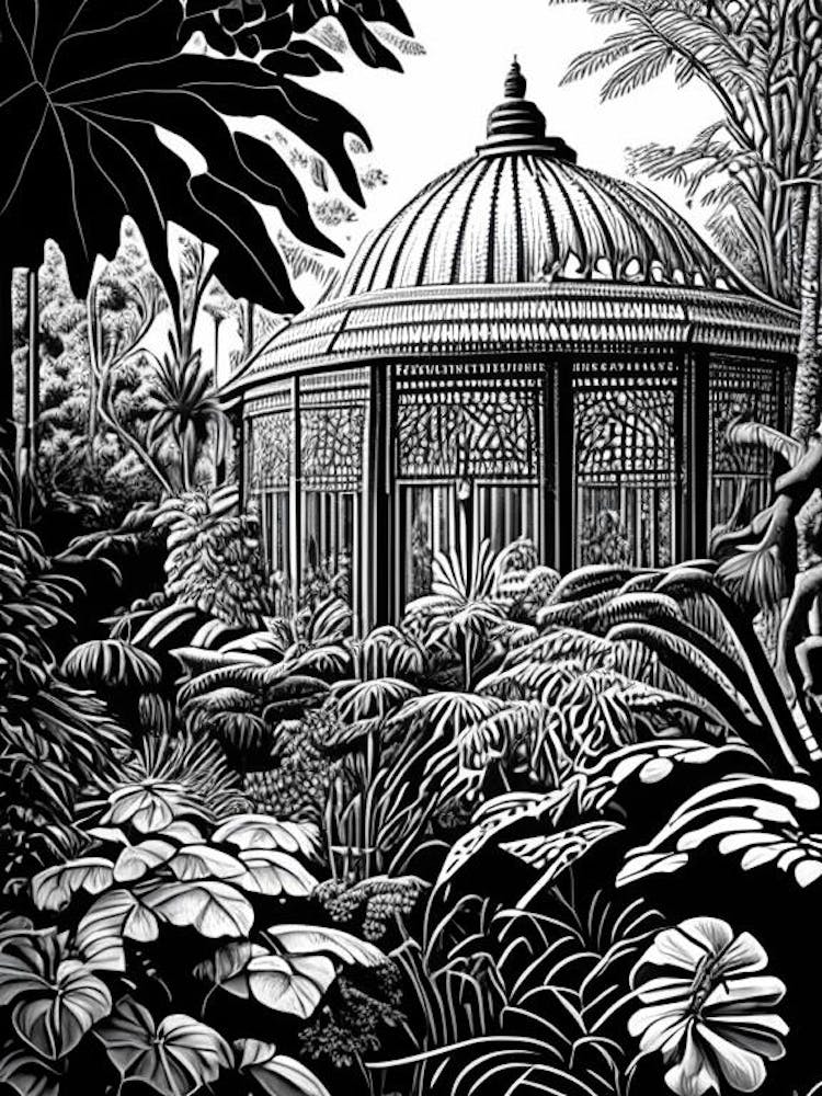 Franklin Park Conservatory And Botanical Gardens, Usa Linocut Black And White Vintage