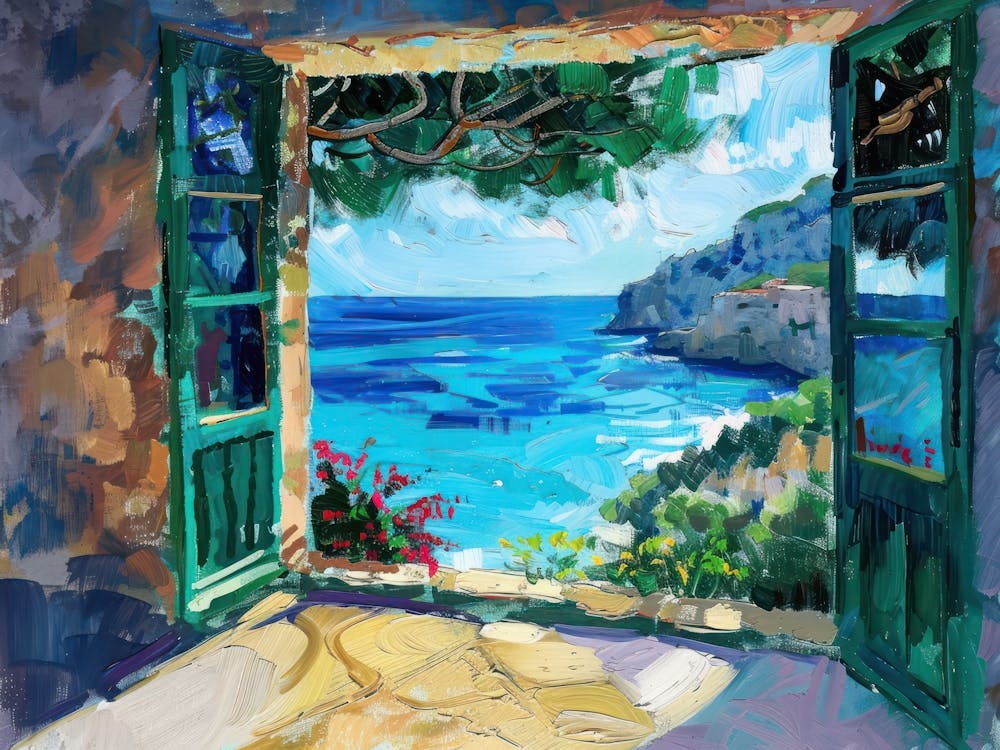Mallorca From The Window View Painting 1