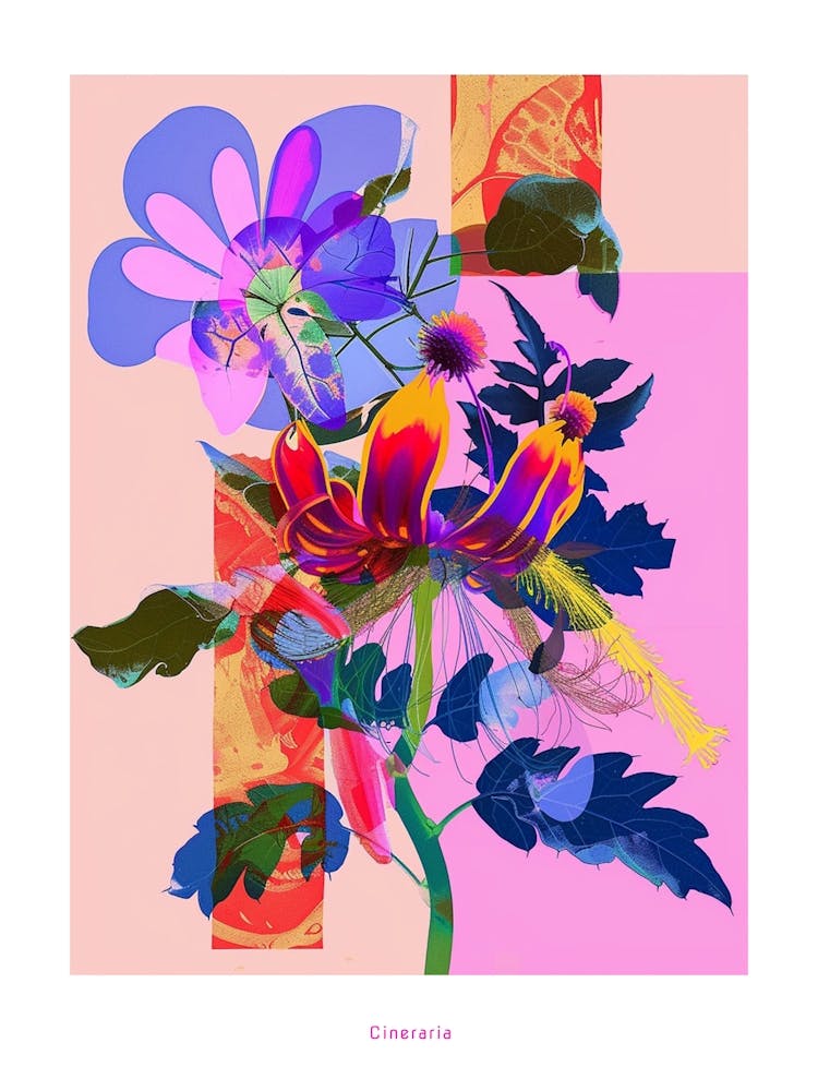 Cineraria 3 Neon Flower Collage Poster