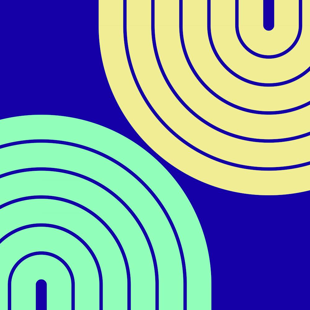 Midcentury Modern Geometric Rainbow Ivviii In Sunshine Yellow Fluorescent Green Sapphire Blue 02