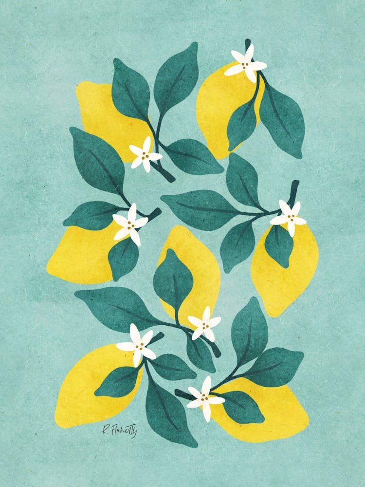 Lemon Blossom on Duck Egg Blue