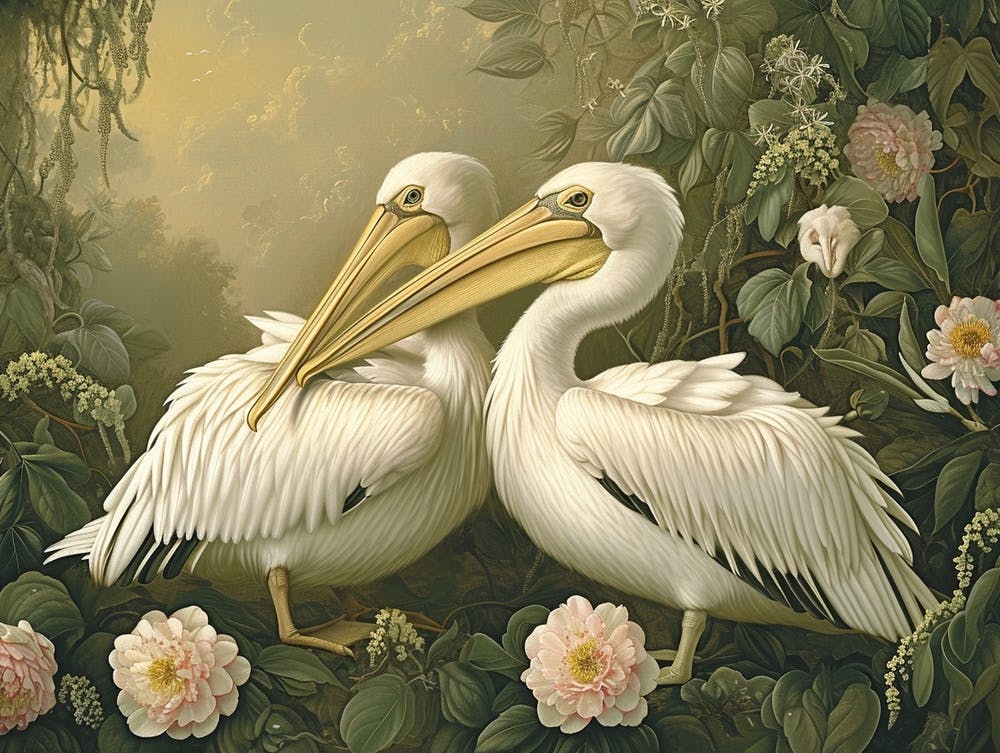 Floral Animal Illustration Pelican 2