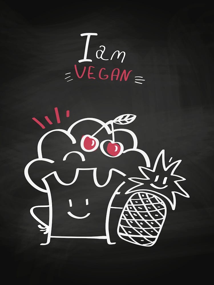 Vegan Cupcake On A Blackboard - kitchen art, kitchen poster