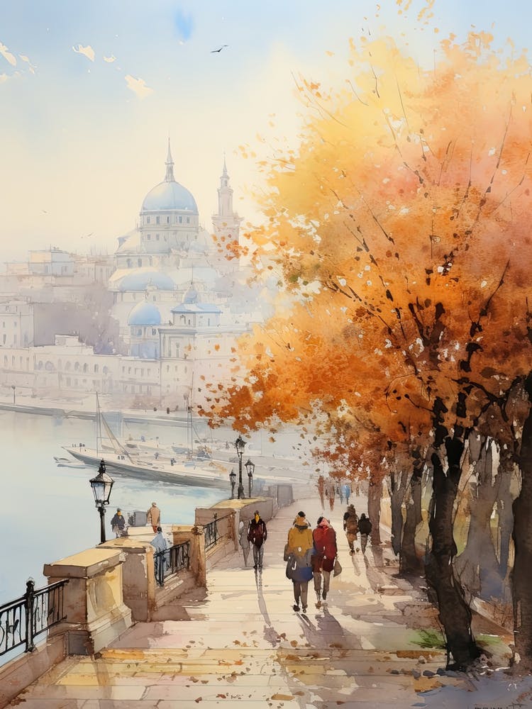 Belgrade Serbia In Autumn Fall, Watercolour 4