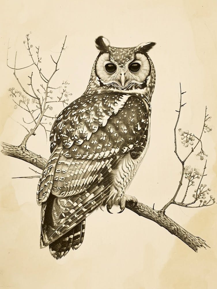 Spotted Owl Vintage Illustration 3