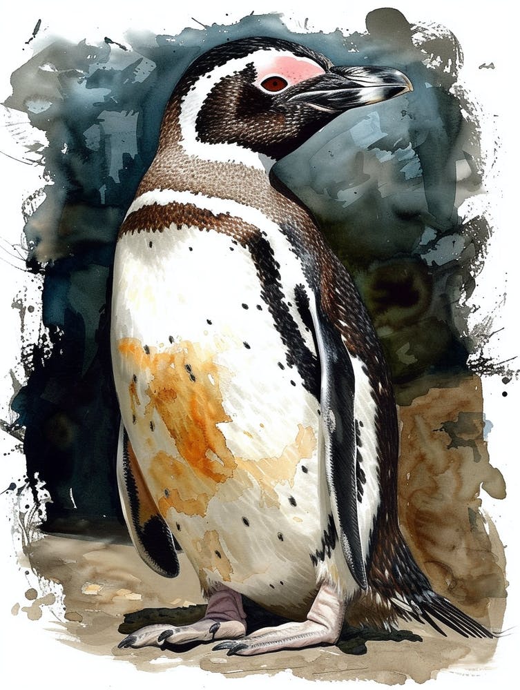 Humboldt Penguin Santiago Island Watercolour Painting 1