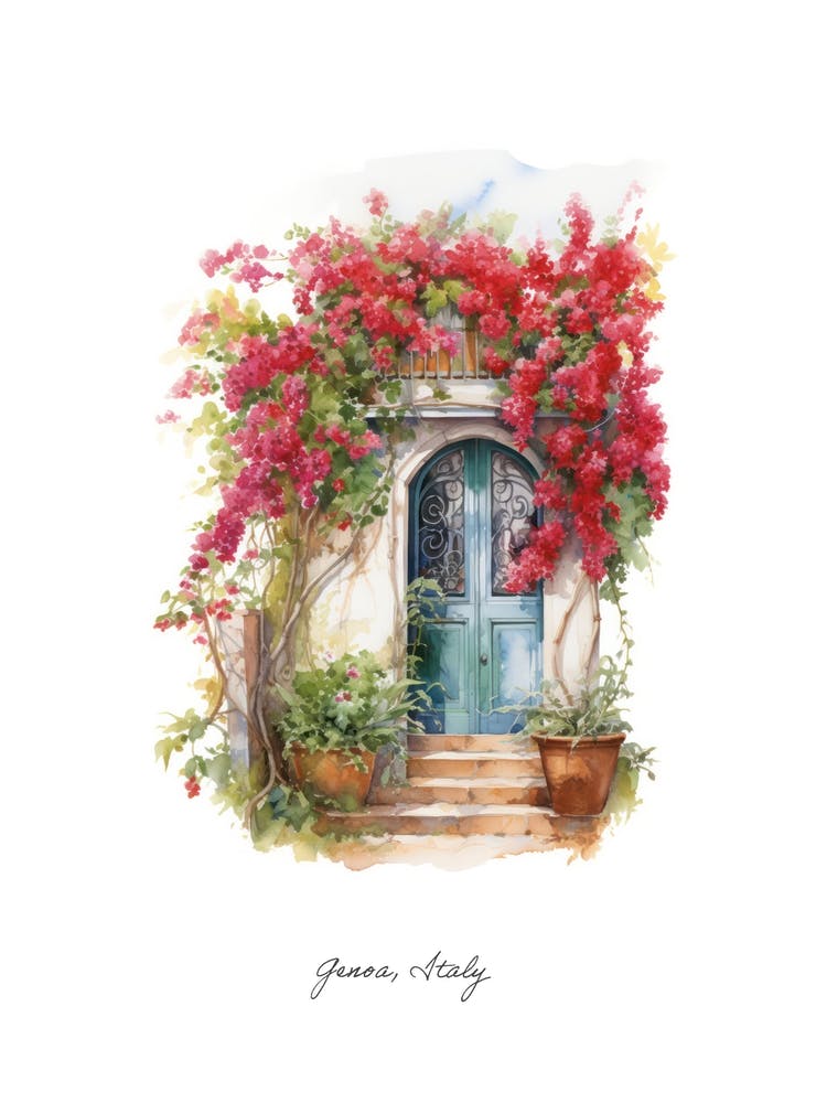 Genoa, Italy   Mediterranean Doors Watercolour Painting 4 Poster