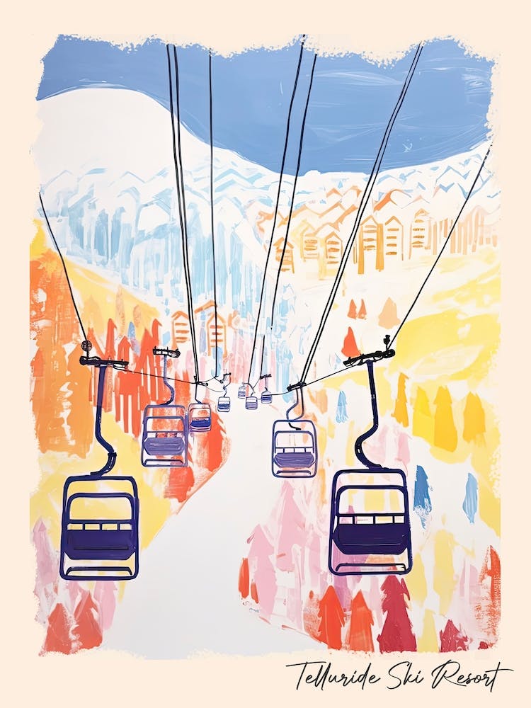 Poster von Telluride Ski Resort Colorado, USA, Skiresort Pastellfarben Illustration 0