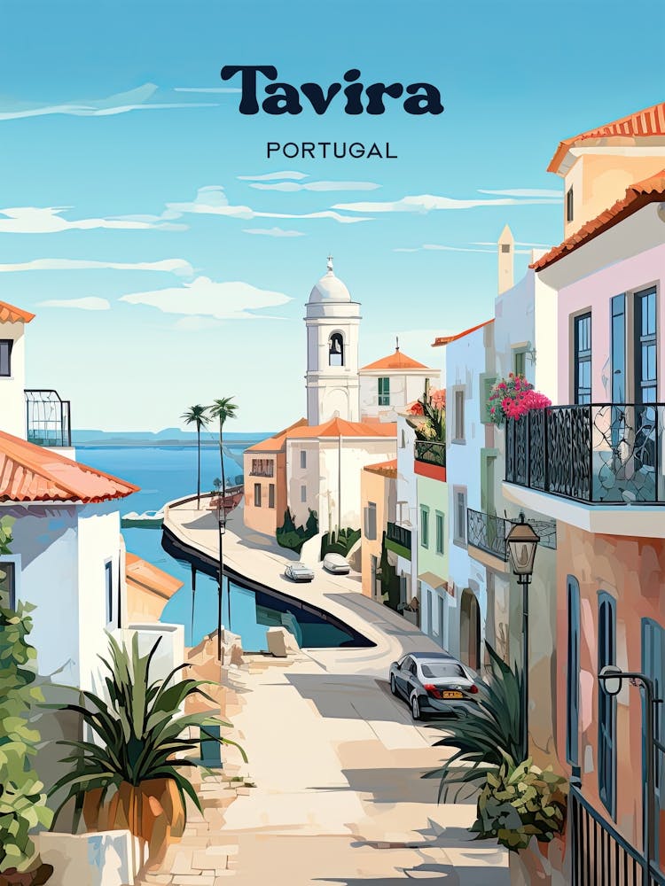 Tavira Portugal Algarve Coast Digital Travel Illustration