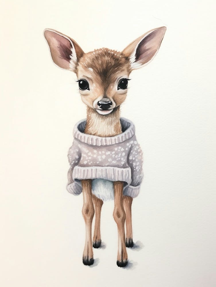 Baby Animal Watercolour Deer 1