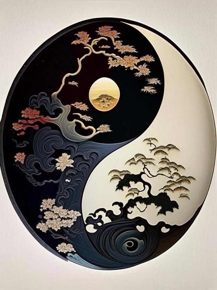 Yin and Yang Symbol 5, Japanese Ukiyo E Style