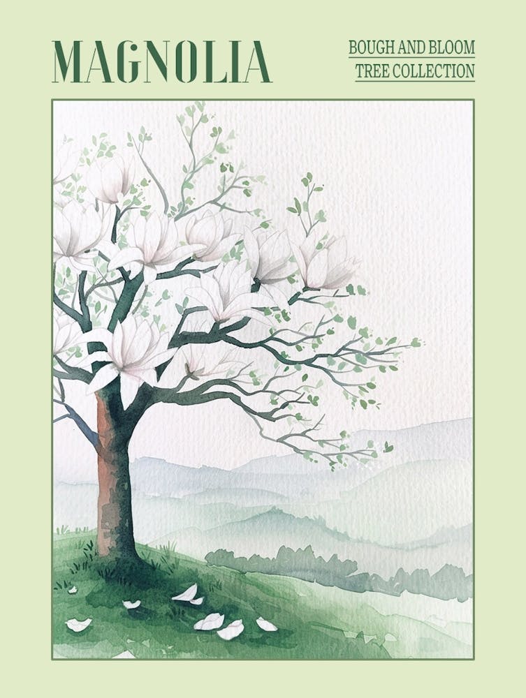 Magnolia Tree Atmospheric Watercolour Painting 1 Poster