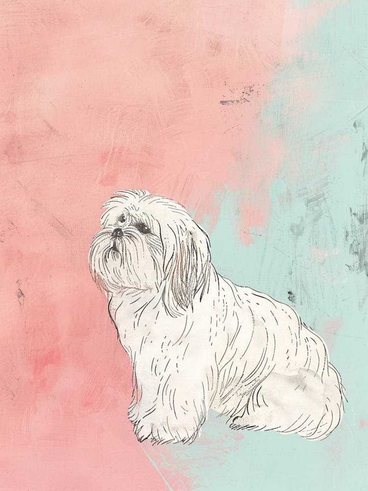  Lhasa Dog Pastel Line Watercolour Illustration  1