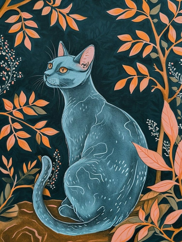 Russian Blue Cat Japanese Illustration 3