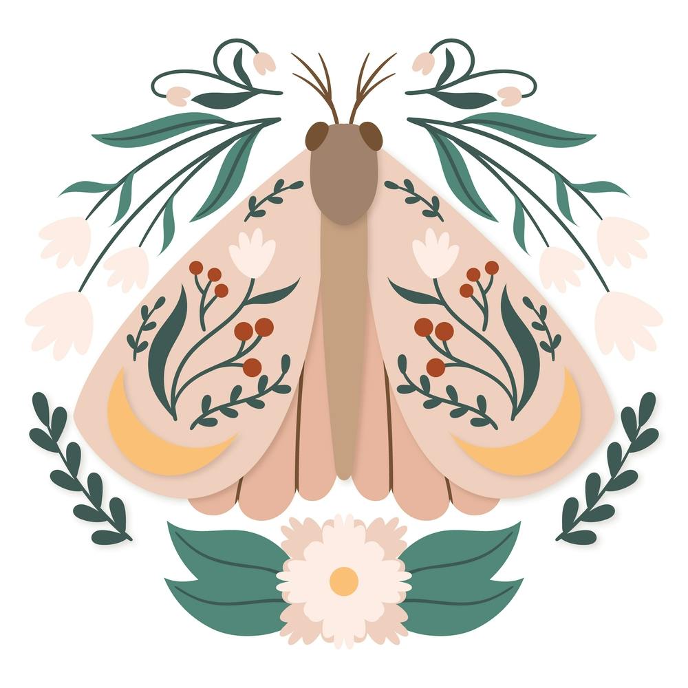 Spring Moth Pastel Colored Scandinavian Folk 1