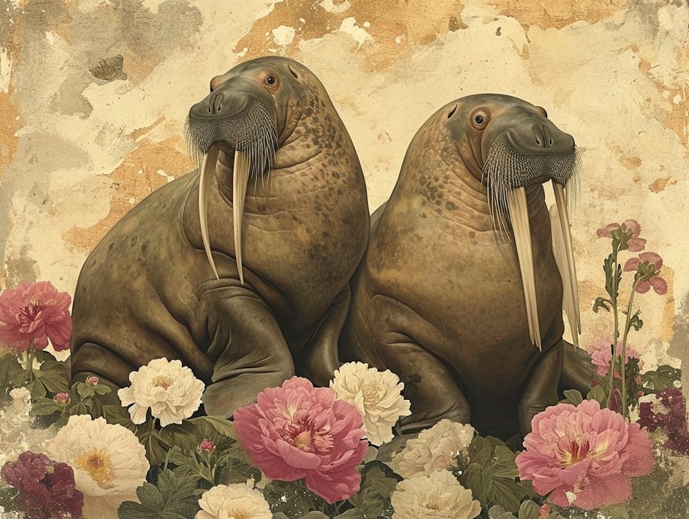 Floral Animal Illustration Walrus 3
