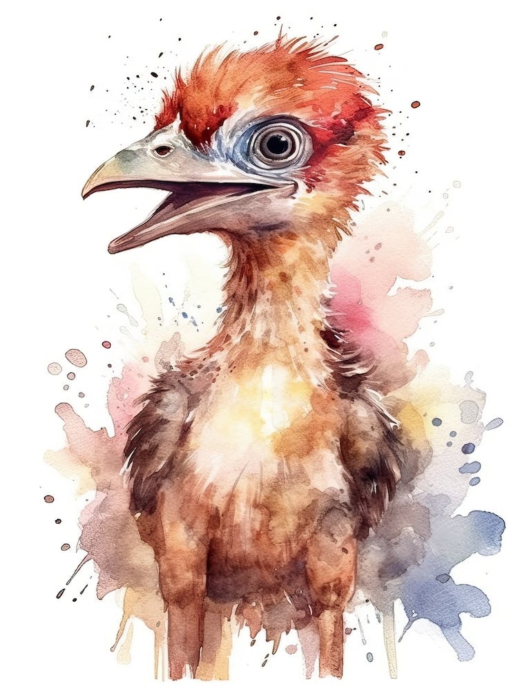 Utahraptor Cute Dinosaur Watercolour 3