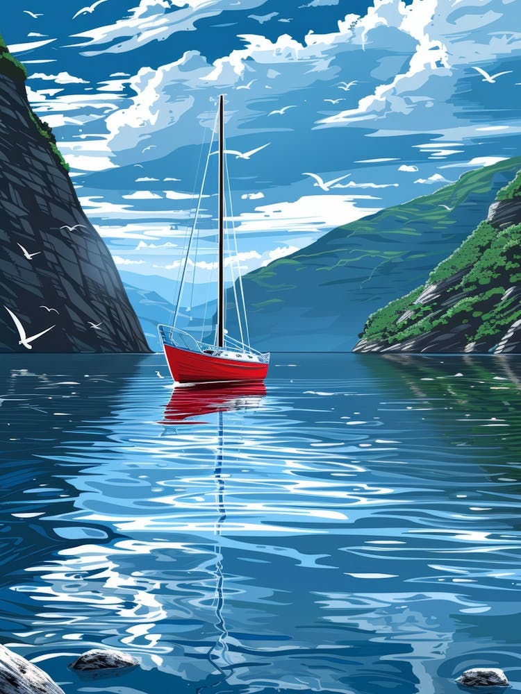 Red Sailboat In The Sea