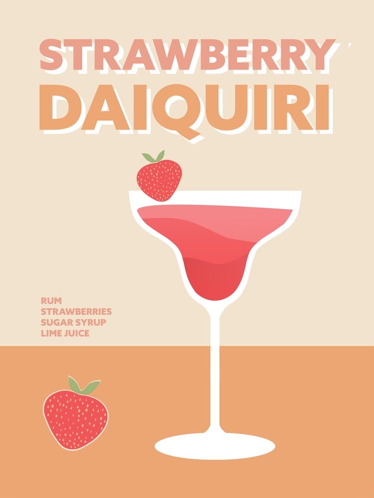 Strawberry Daiquiri Cocktail Colourful Wall