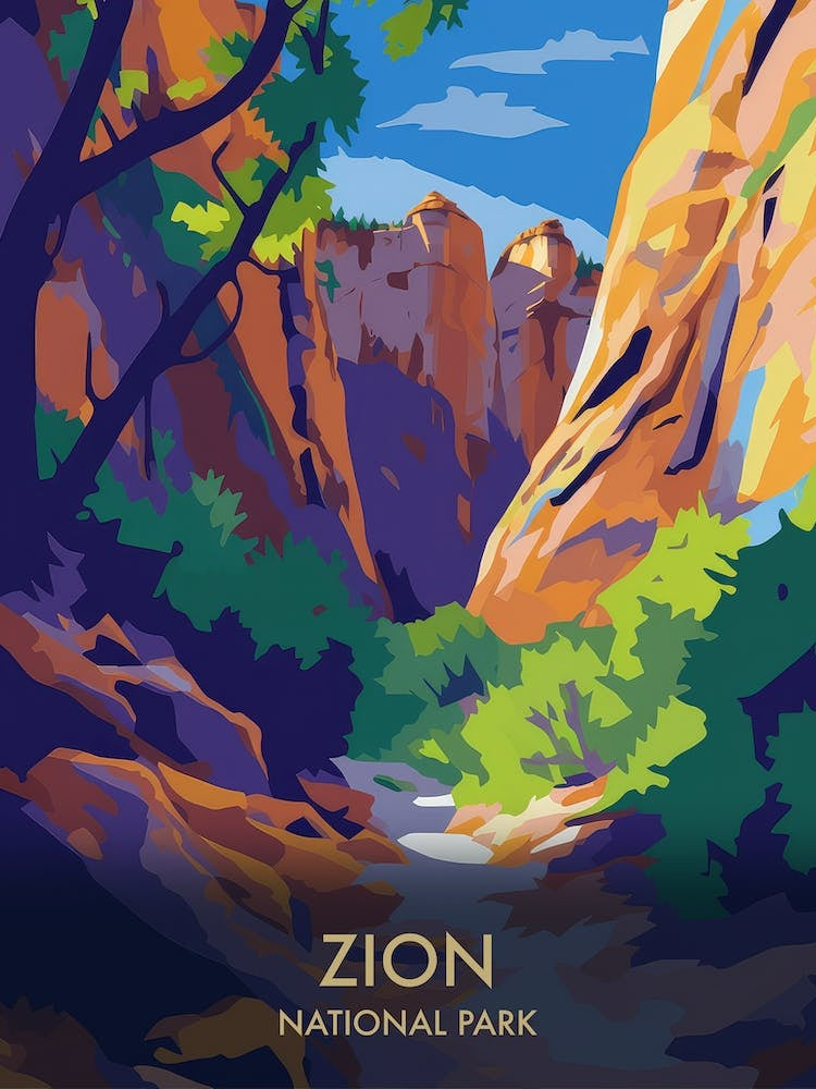 Zion National Park Matisse Style Vintage Travel Poster