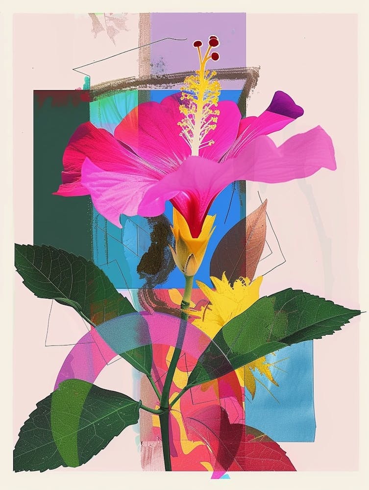 Hibiscus 1 Neon Flower Collage