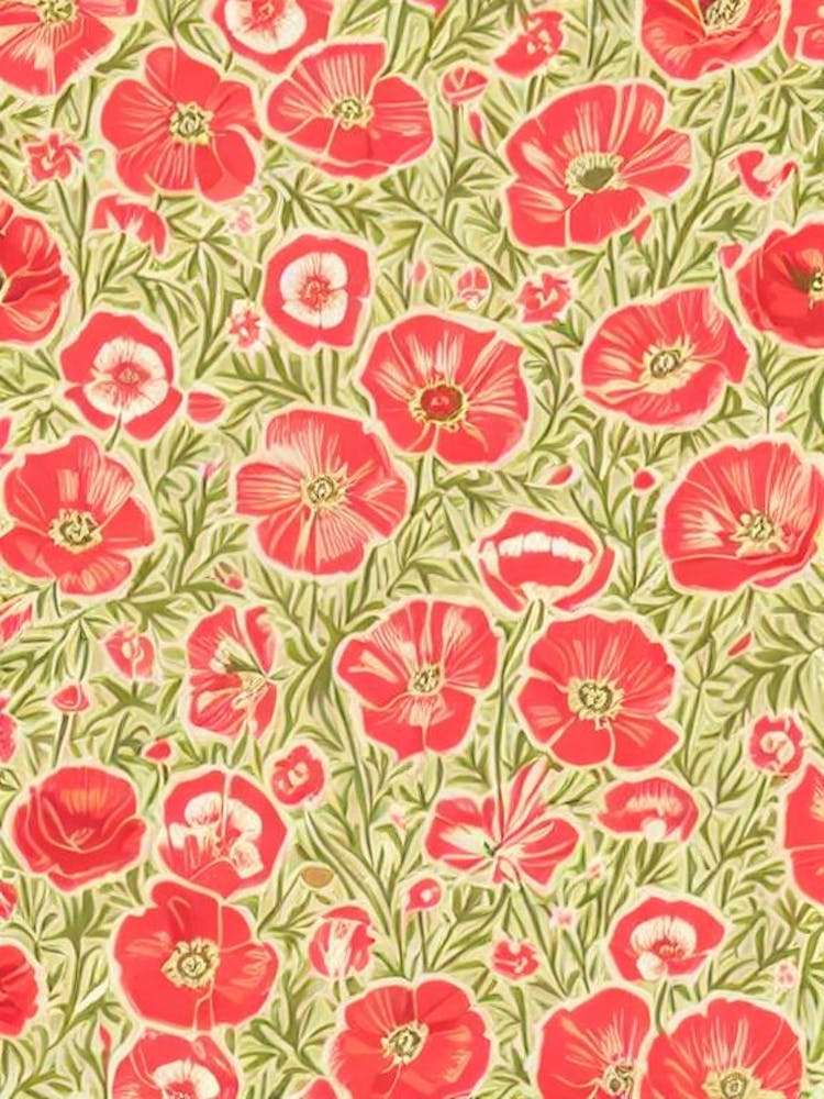 Poppy Floral Print Warm Tones 2 Flower