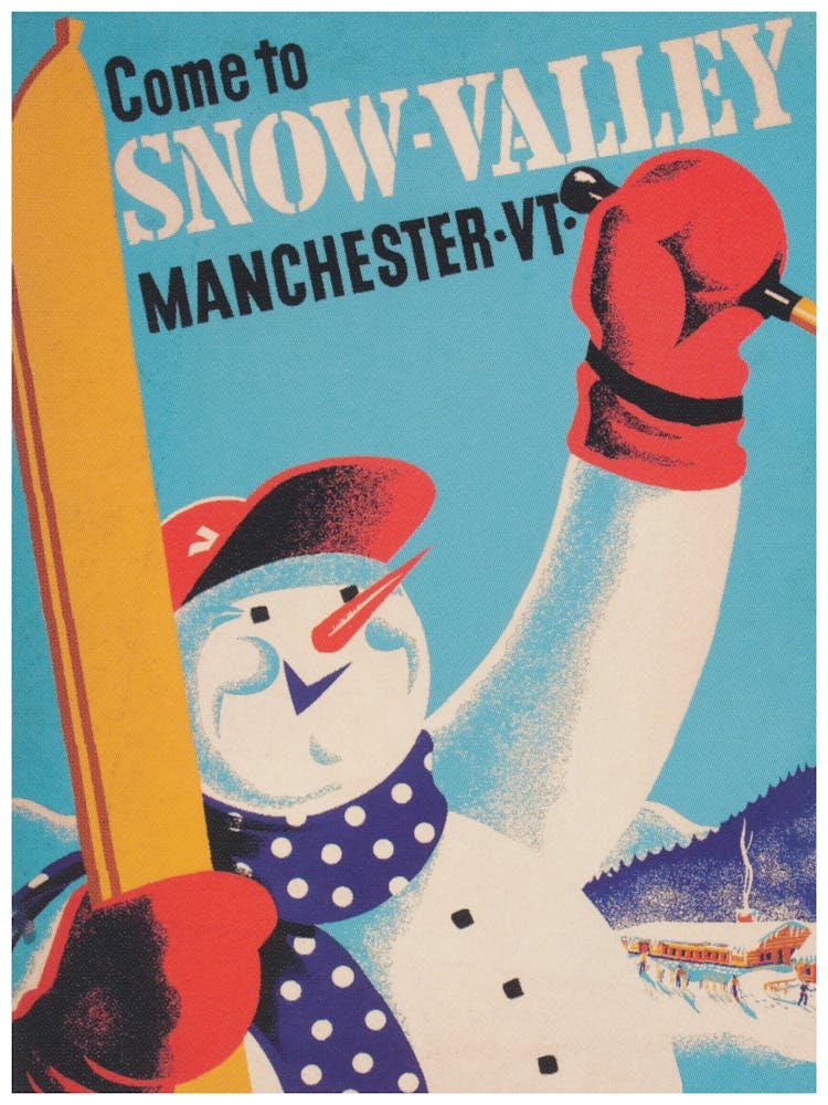 Snow Valley Snowman Manchester Vermont Vintage Ski Poster