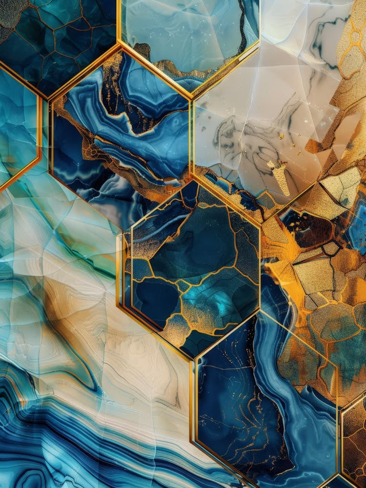 Abstract Blue And Gold Marble Wall Art