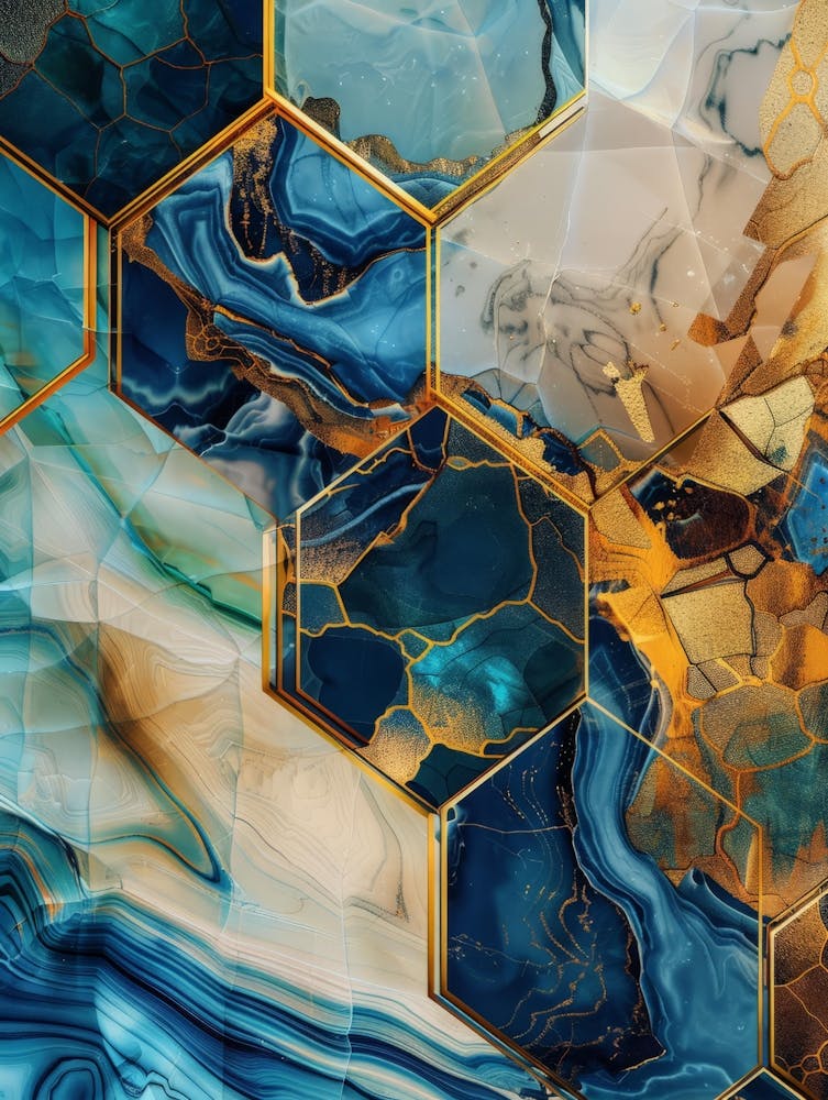 Abstract Blue And Gold Marble Wall Art