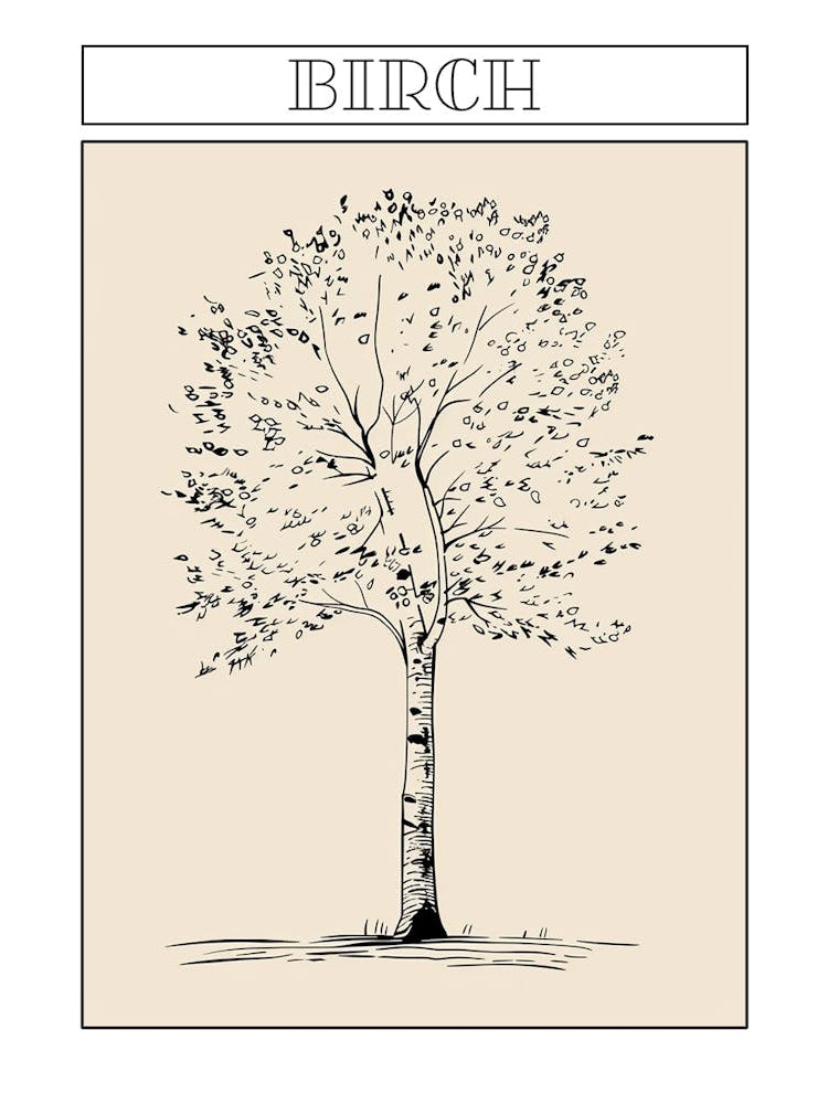 Birch Tree Minimalistic Drawing 4 Poster