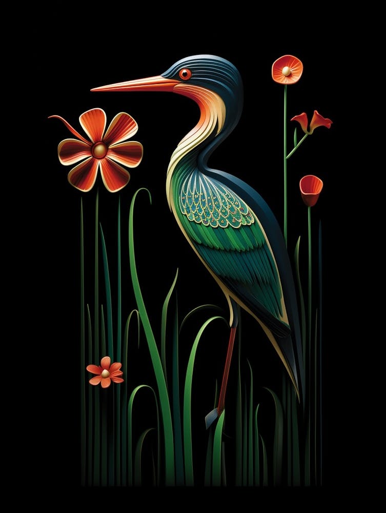 Folk Bird Illustration Green Heron 3