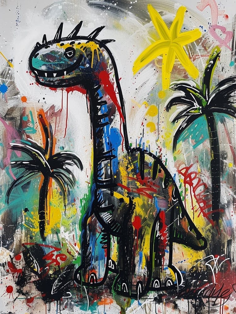 Dinosaur With Palm Trees Graffiti Inspired 1