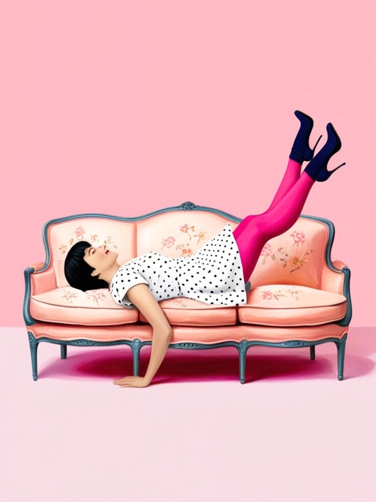 Woman Laying On A Pink Couch 1