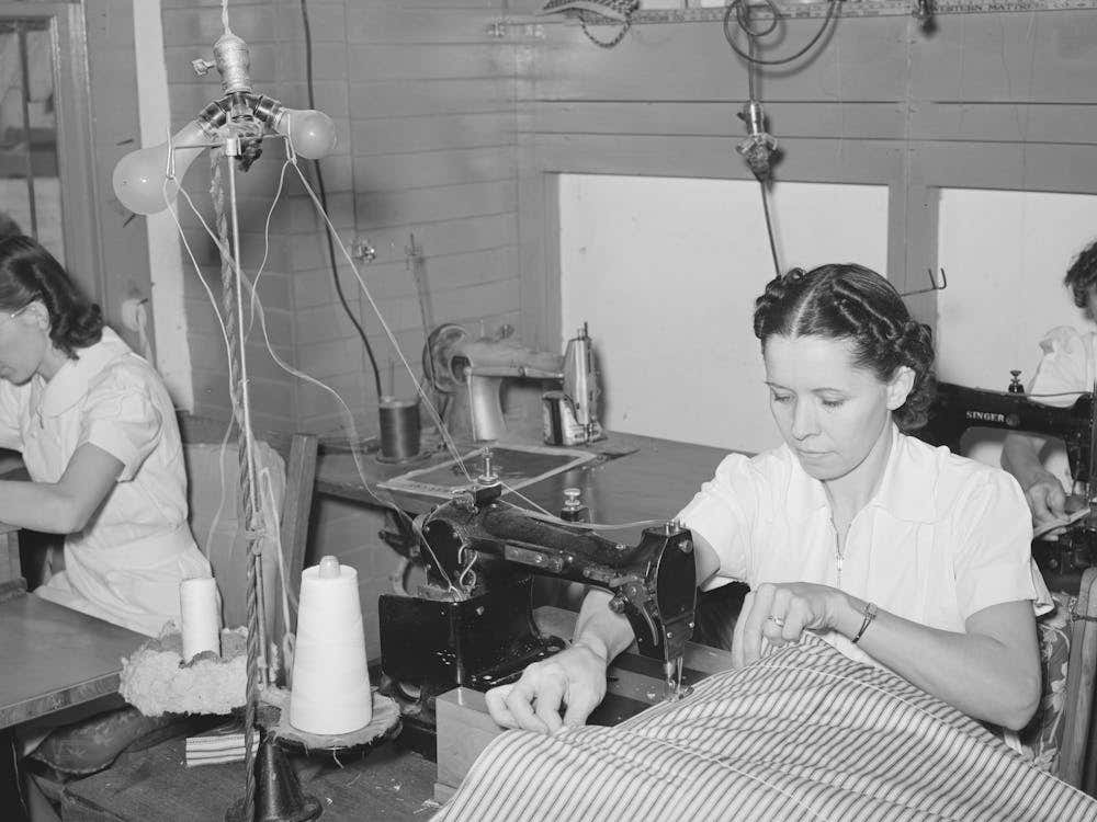 Sewing Ticking For Mattress, Mattress Factory, San Angelo, Texas By Russell Lee