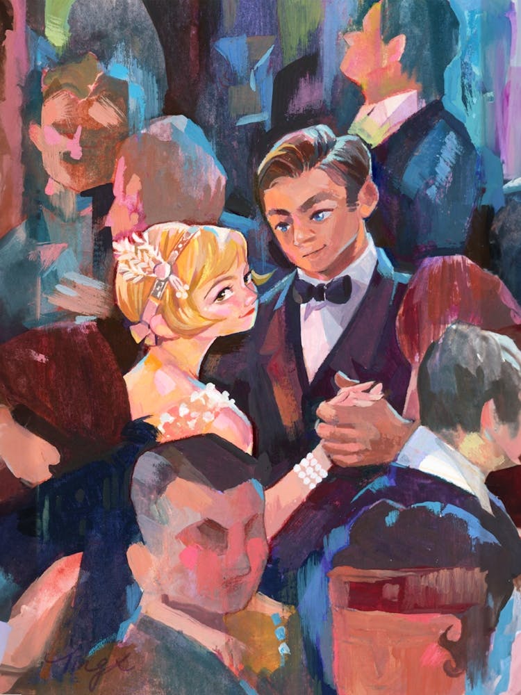 Gouache Illustration A Glance At The Ball
