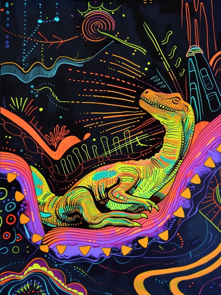 Neon Dinosaur Line Illustration Relaxing 1