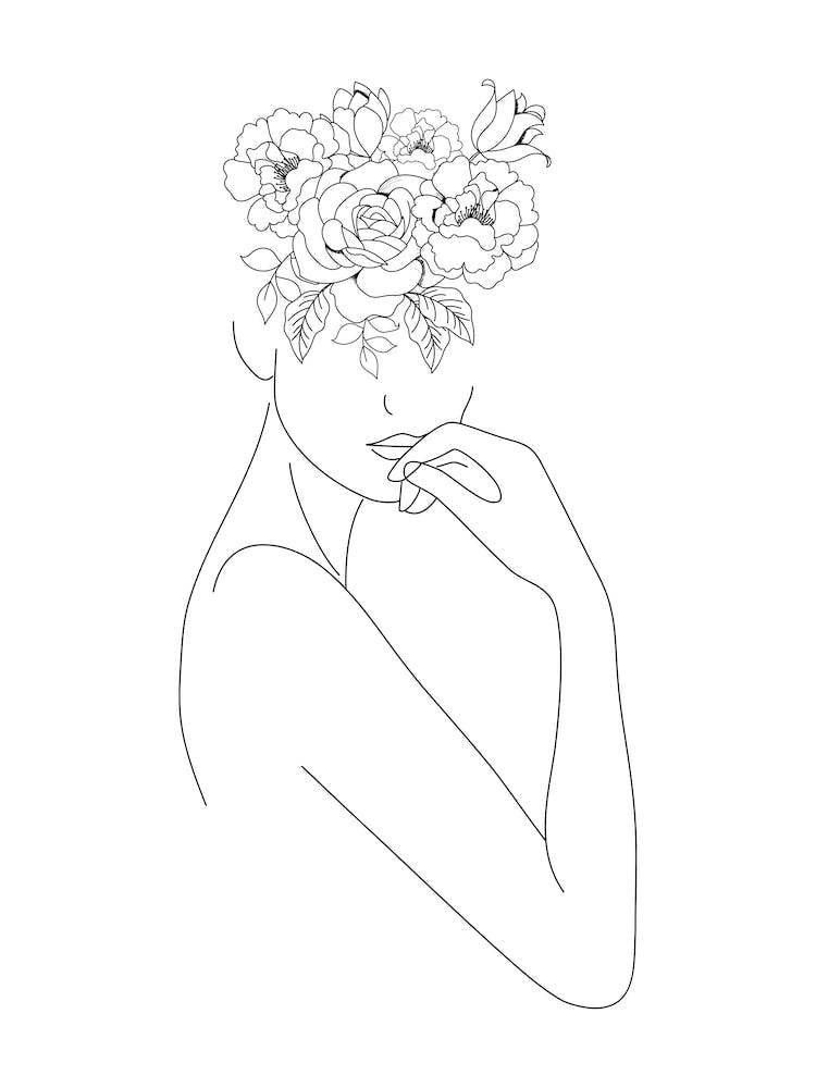 Flower Head Line Art