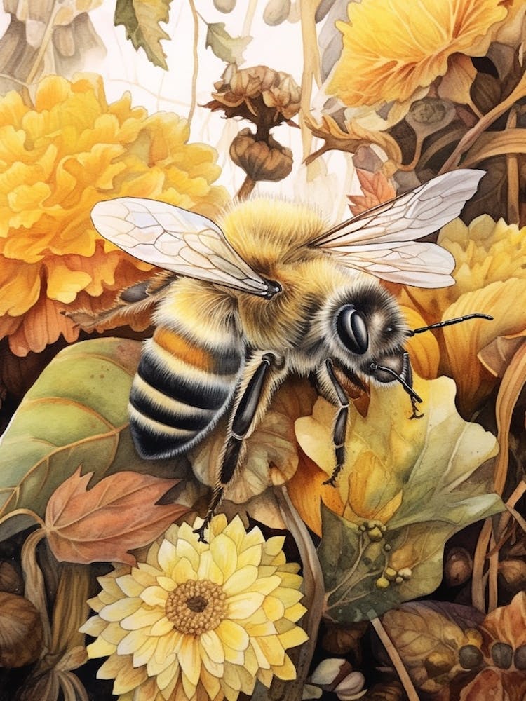 Garden Bumble Bee Beehive Watercolour Illustration 4
