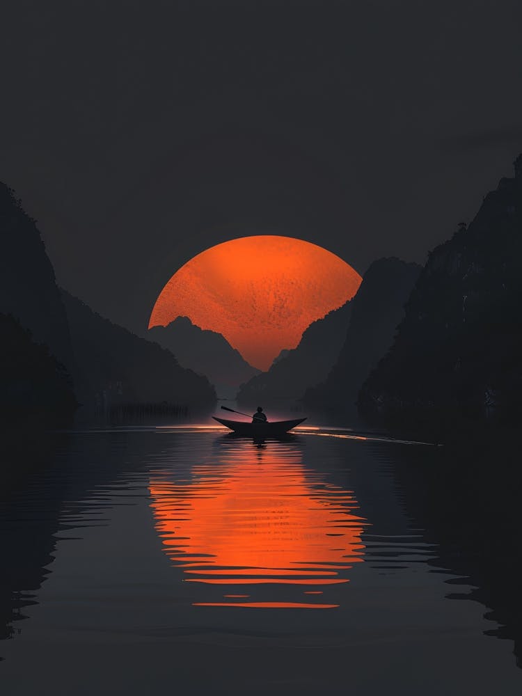 Sunset In A Boat