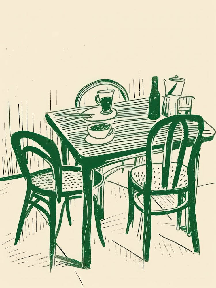 Espresso Breakfast Green Line Art Illustration
