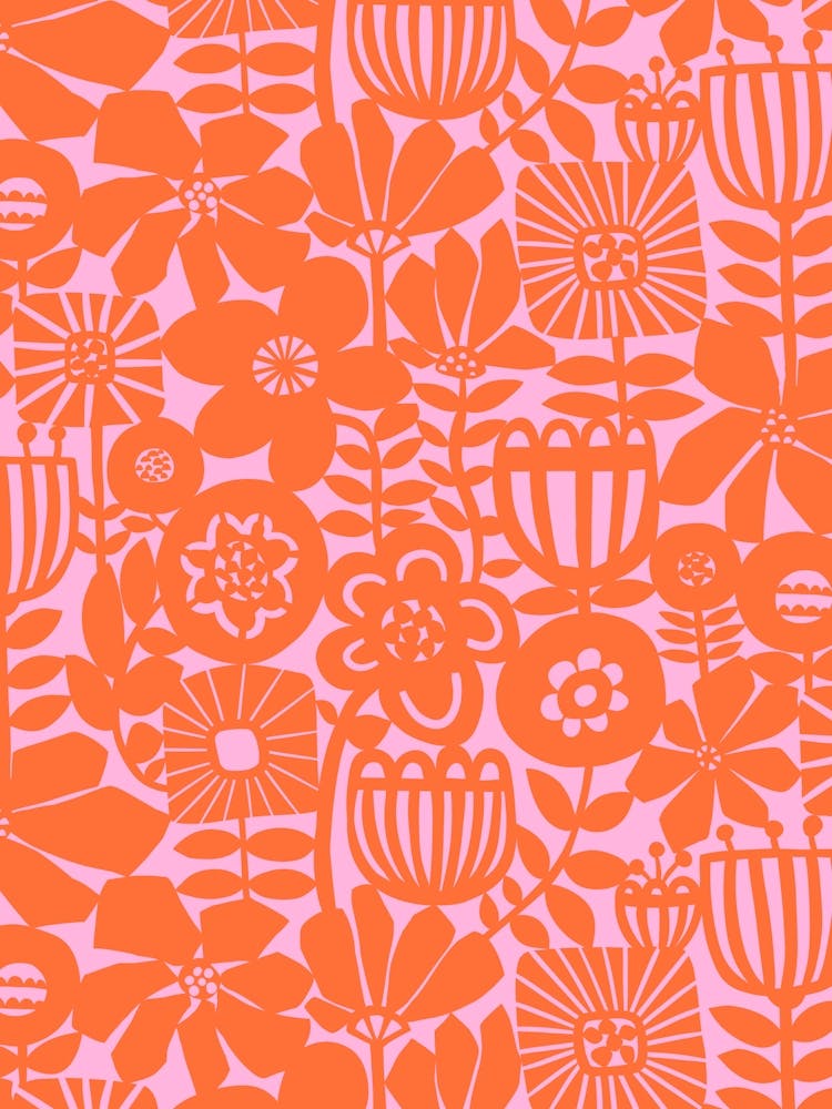 Paper Flowers Collage Monochrome Pink Red