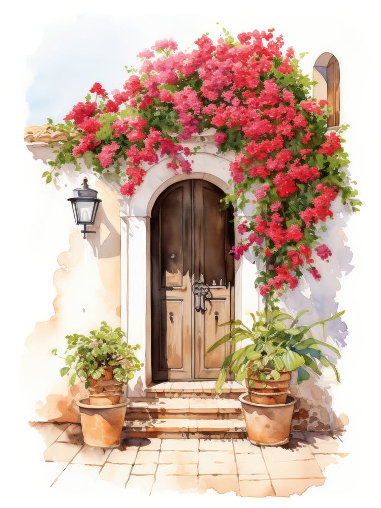 Mallorca, Spain   Mediterranean Doors Watercolour Painting 3