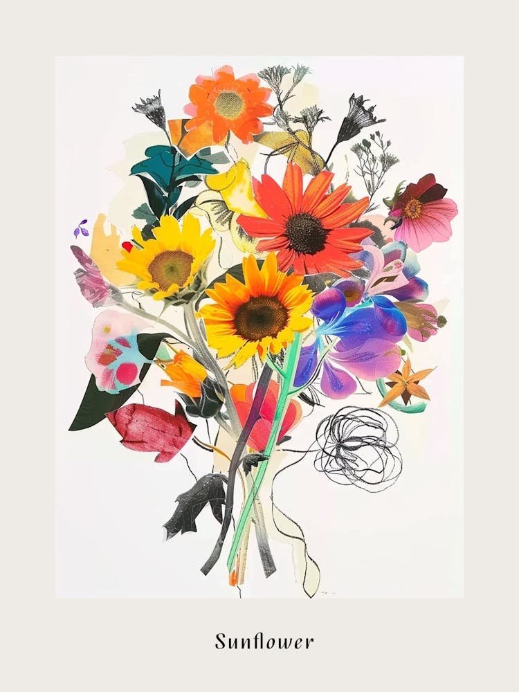 Sunflower 1 Collage Flower Bouquet Poster