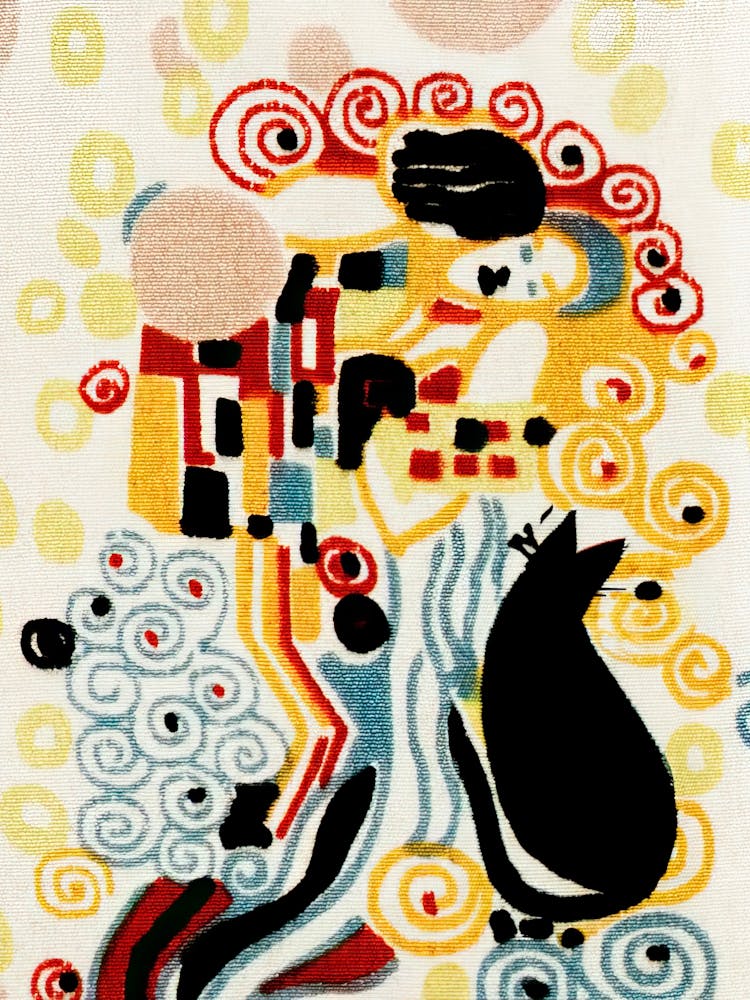 Gustav Klimt, The Kiss In Fabric With A Cat