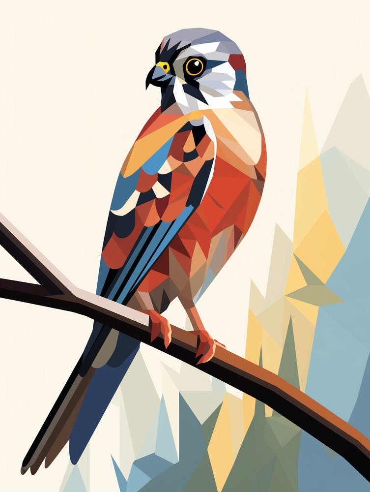 Colourful Geometric Bird American Kestrel 1