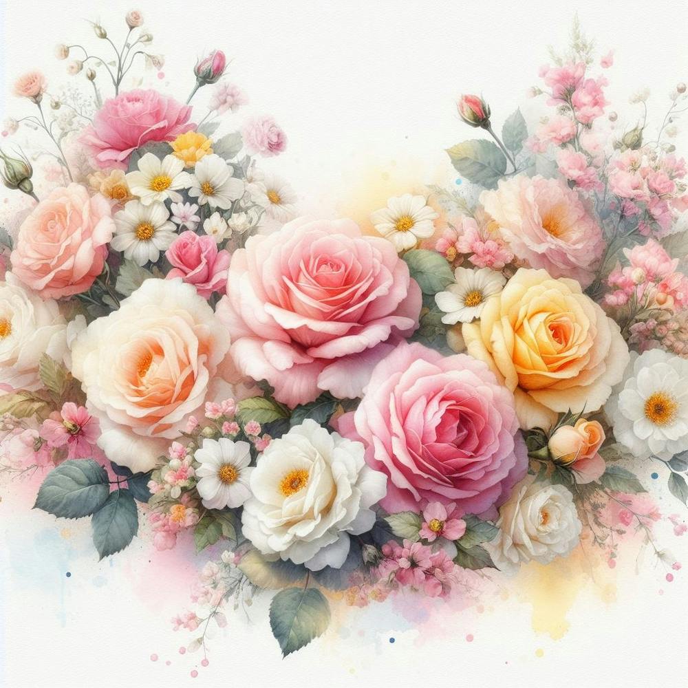 Watercolor Roses Bouquet
