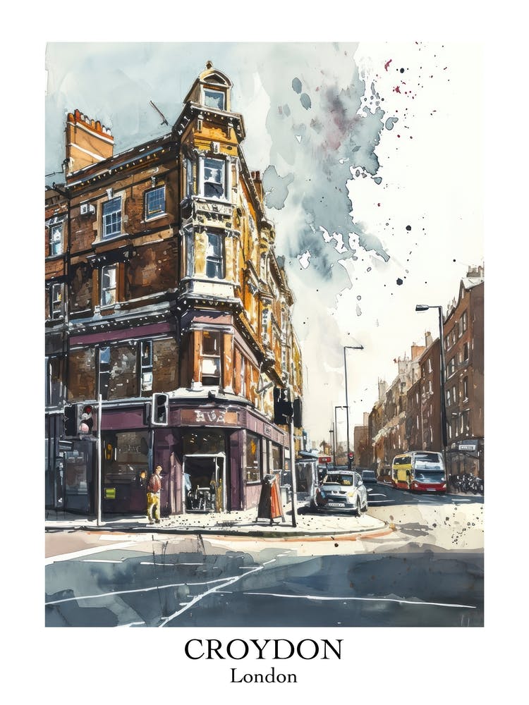 Croydon London Borough Straßen-Aquarell 1 Poster