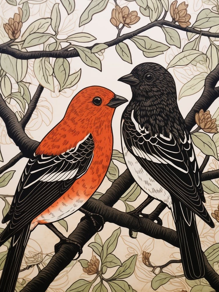 Art Nouveau Birds Poster Finch 1