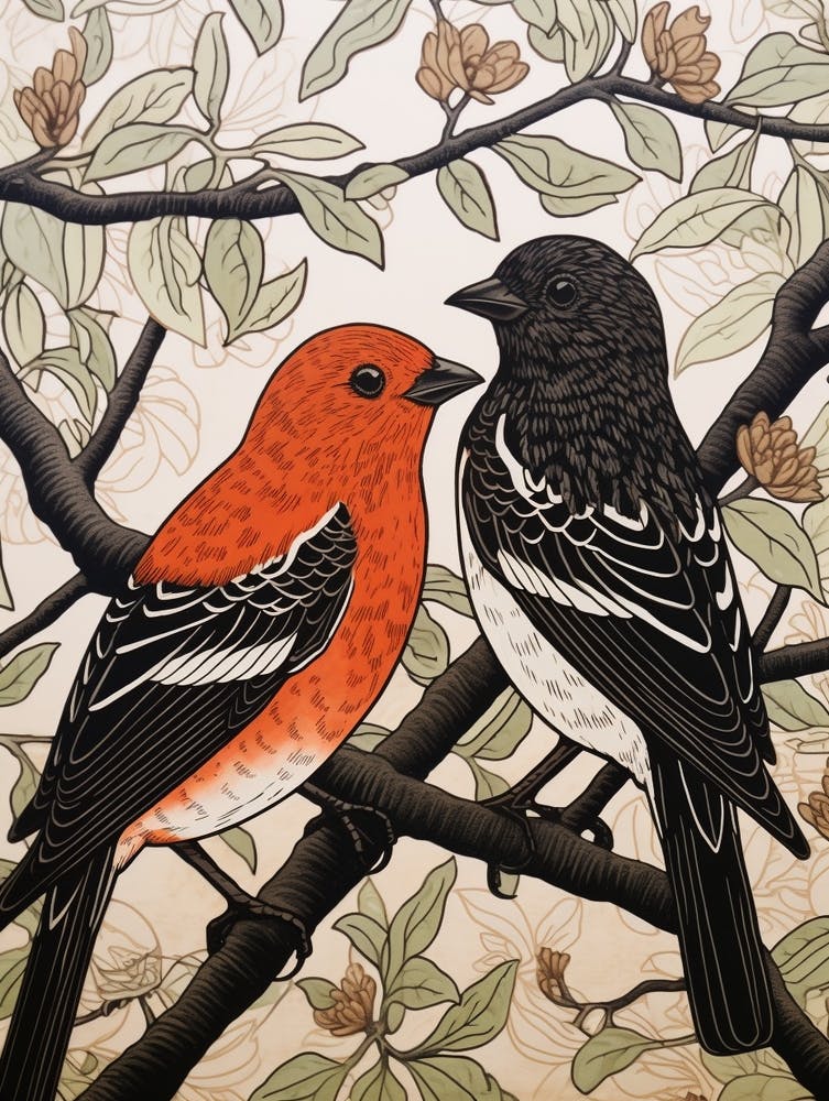 Art Nouveau Birds Poster Finch 1