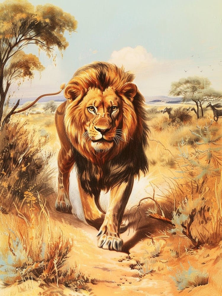 Barbary Lion Hunting Illustration 2